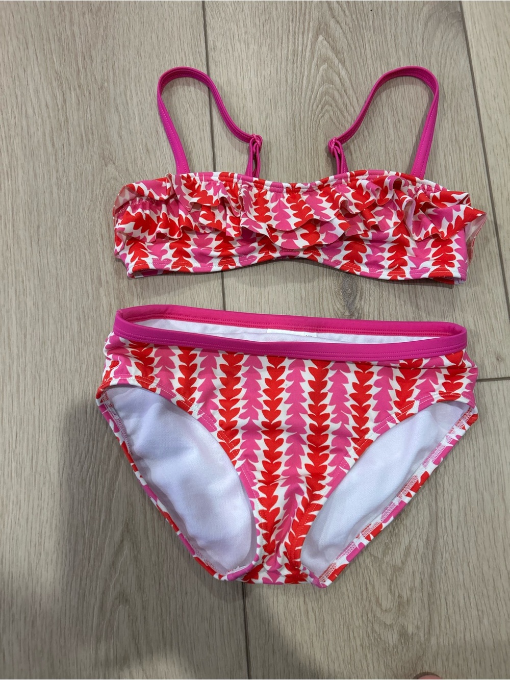 Boden Pink & Red Heart-Pattern Ruffle Bikini Set